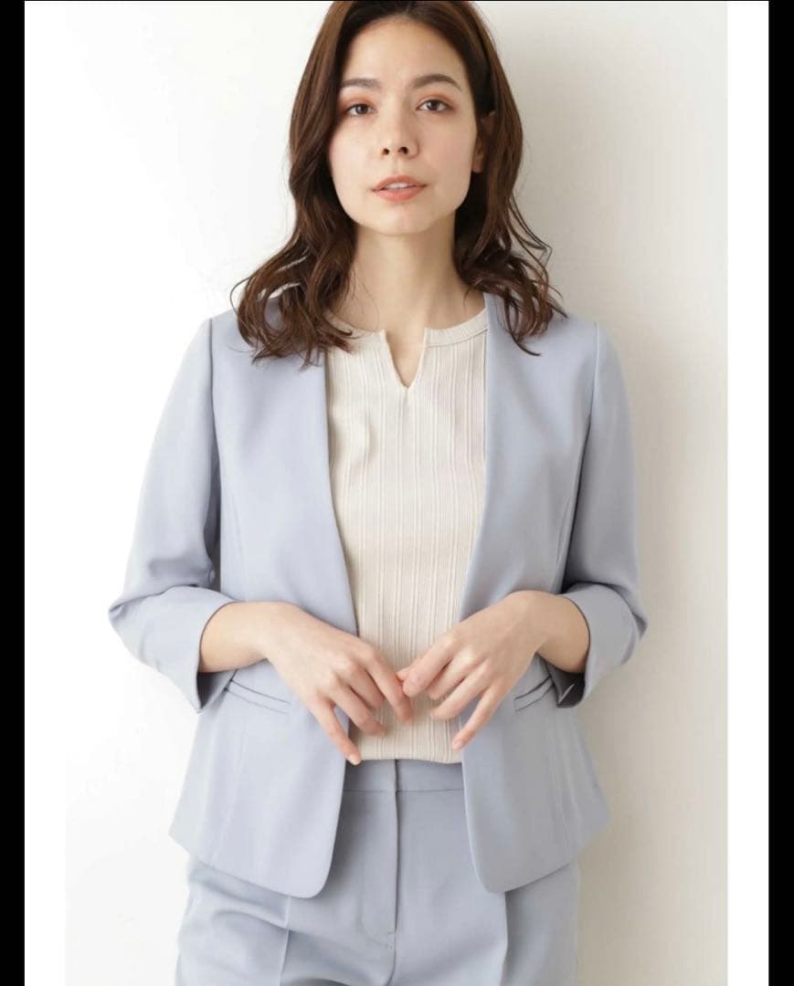 極美品✨ナチュラルビューティーベーシック 洗えるノーカラー スーツ セットアップ