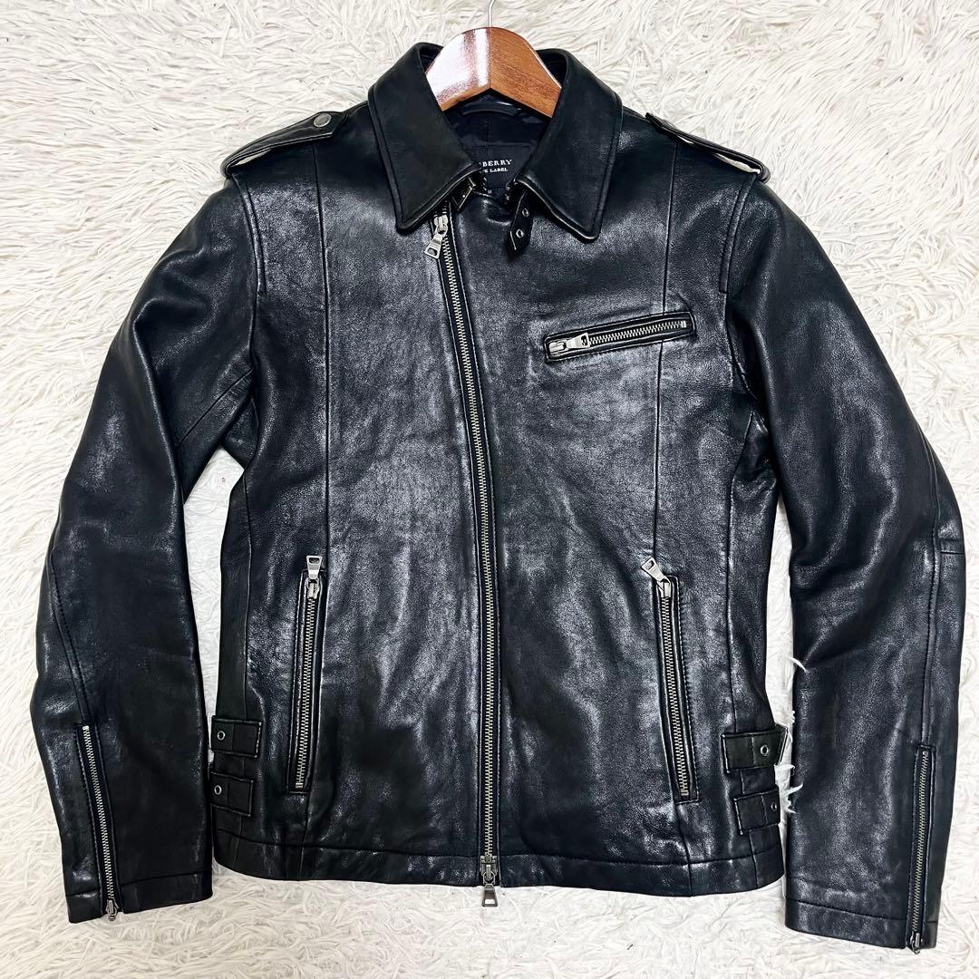 美品✨バーバリーブラックレーベル レザージャケット ダブルライダース 羊革 黒M