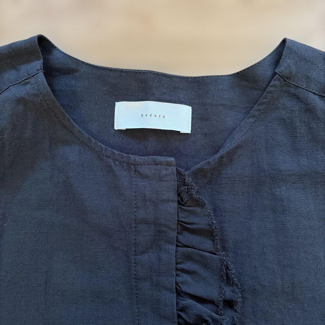 kagure かぐれ　コットンリネンフリルブラウス　黒　フリーサイズ　ユースド
