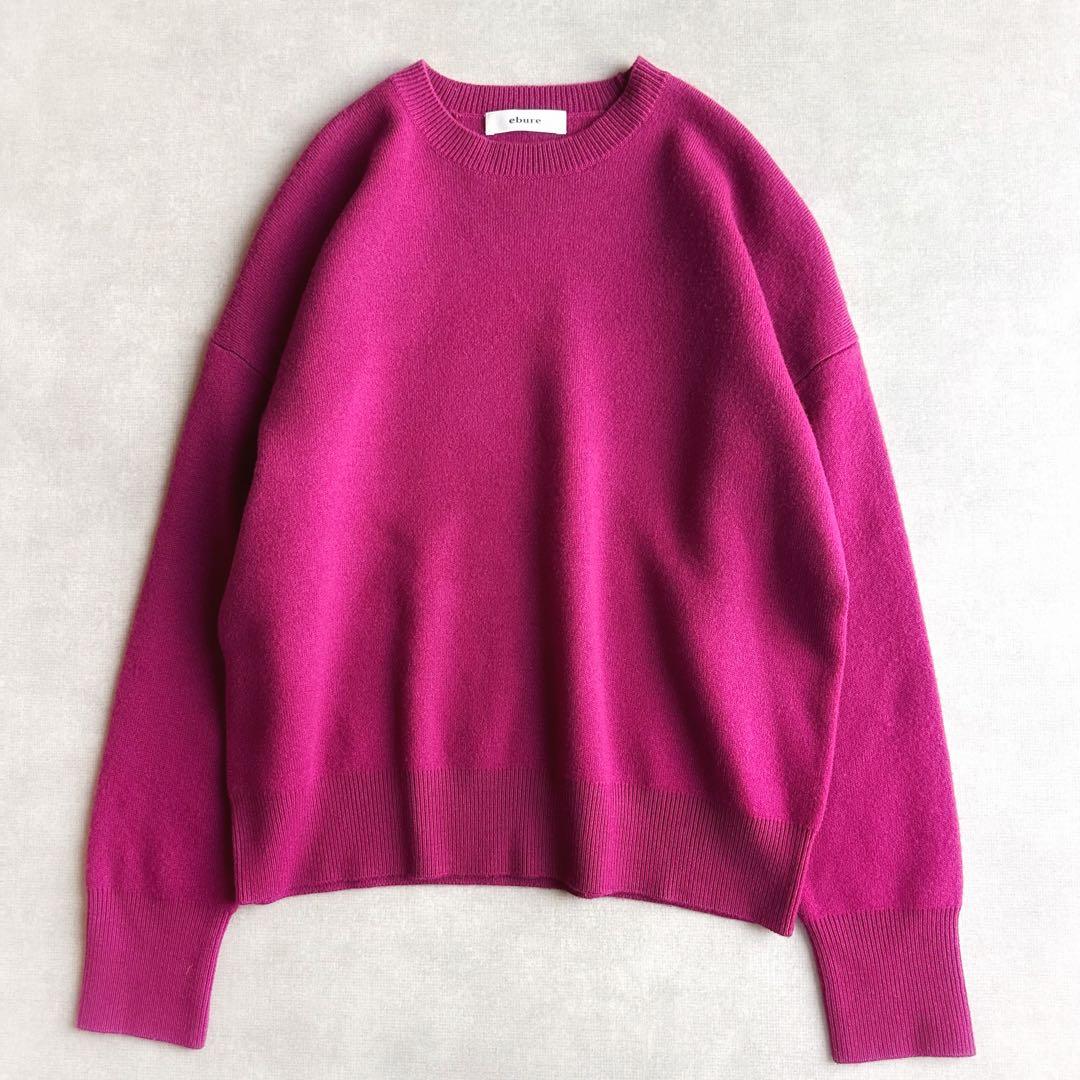 美品▲ebureエブール//ソフトスムース クルーネックニット▲パープルピンク