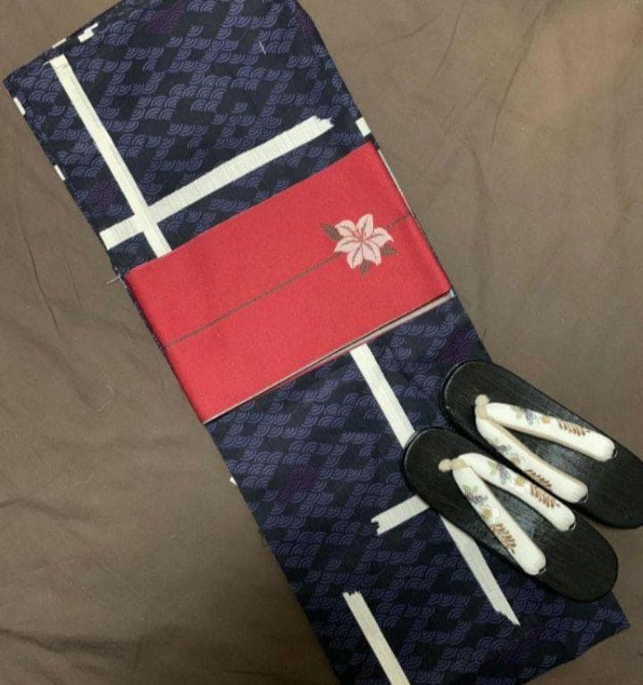 画像の帯+お任せ帯締めつき◆大人ゆかた◆青海波柄◆どなたでもお似合いに