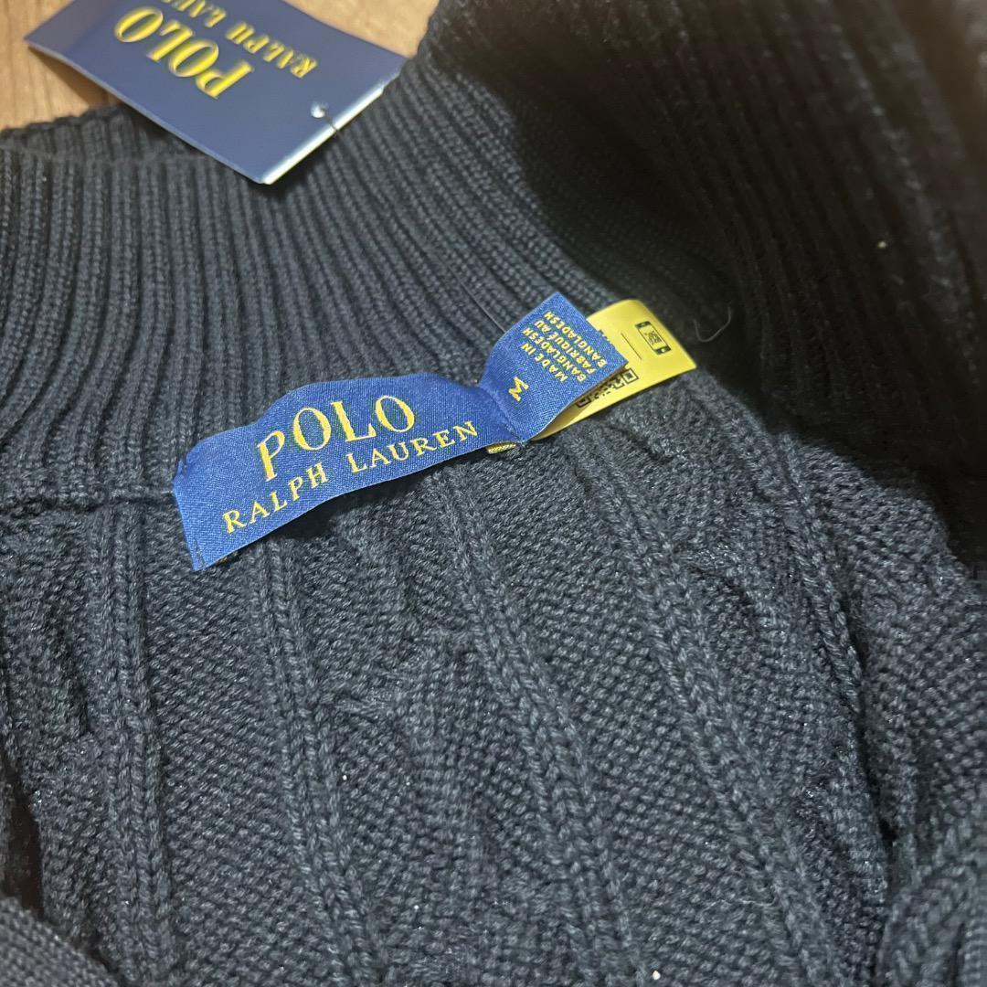 正規品 ラルフローレン ハーフジップ ケーブルニット ブラック M QRタグ付き