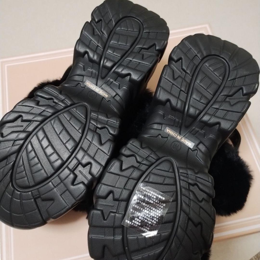 R＆Eブラックファープラットフォームサンダル23.0~24.0