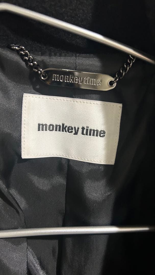 monkey time 黒 ダブルブレスト ロングコート
