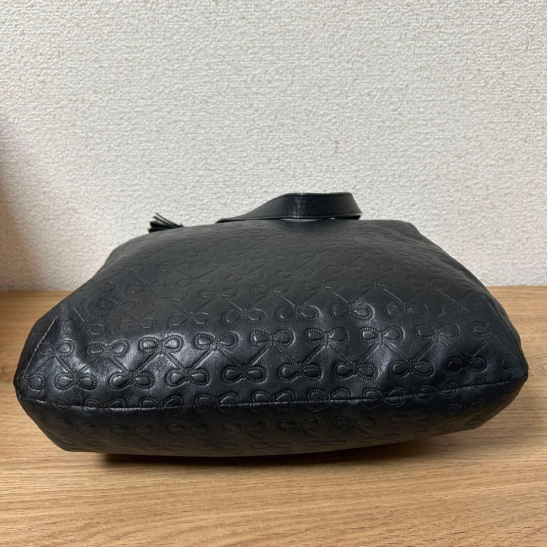 アニヤハインドマーチ　ショルダーバッグ　レザー　ブラック　フリンジトートバッグ