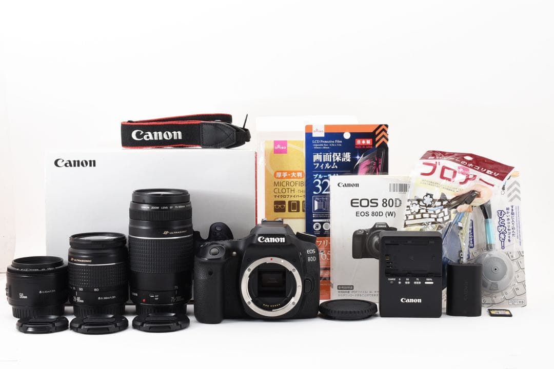 Wi-Fi/動画/保証/Canon EOS80D標準&望遠&単焦点レンズセット