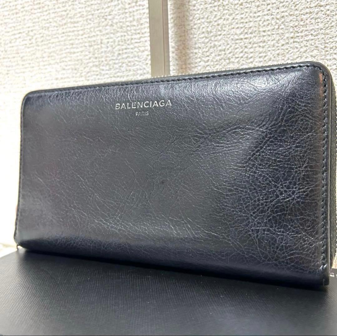 美品✨エッセンシャル】バレンシアガ　ラウンドジップ　レザー　ブラック