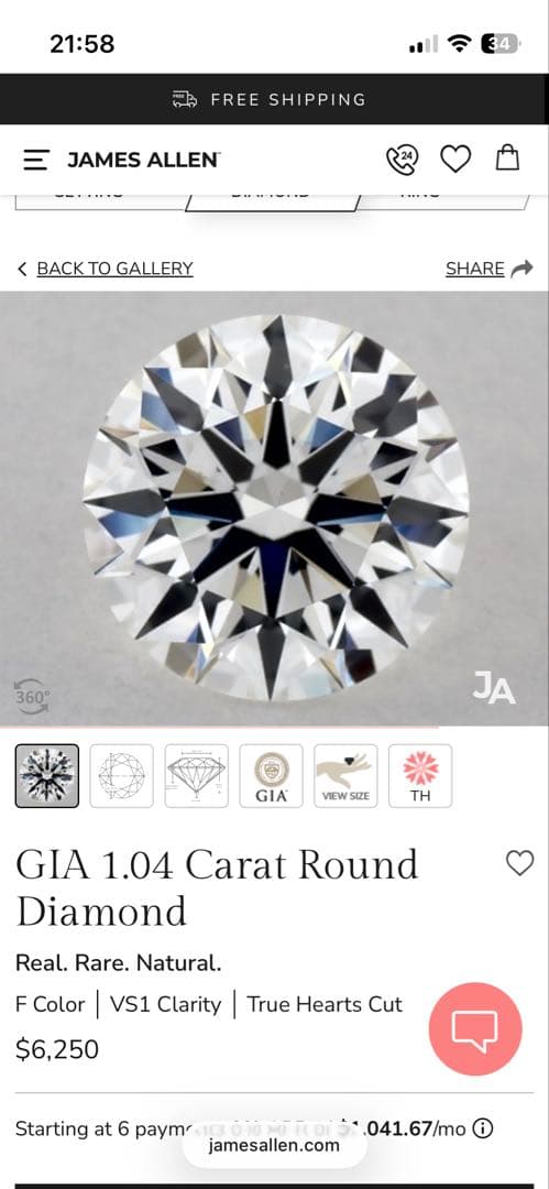 James Allen 婚約指輪 ラボ1.09ct+プラチナ 鑑定書付き