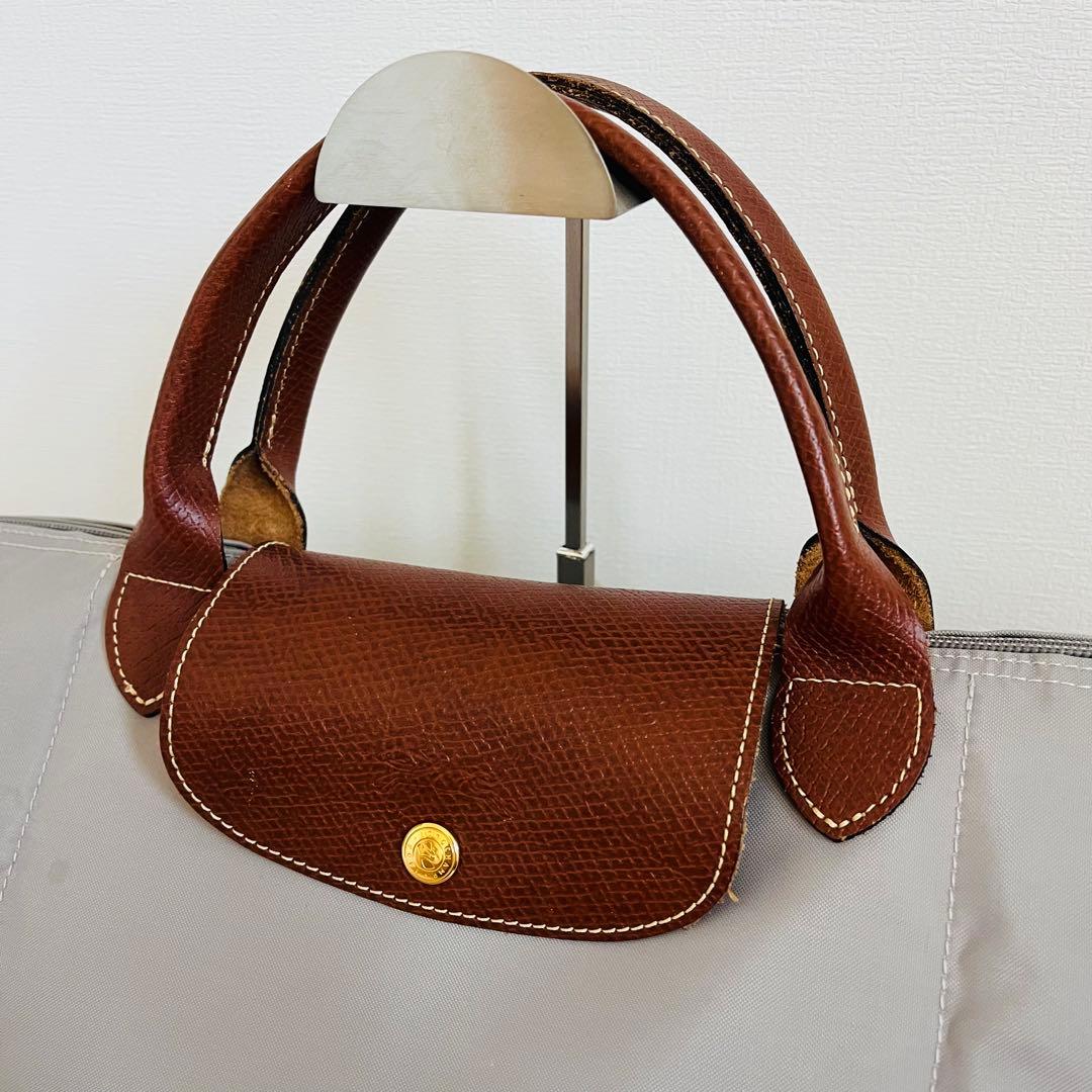 【美品】ロンシャン プリアージュ グレー ボストンバッグ 旅行 正規店カード