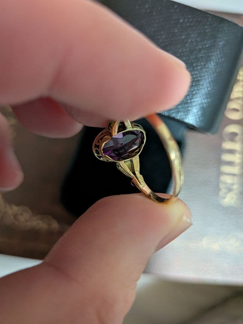 K18 昭和レトロ 紫合成石のアンティーク指輪 13号