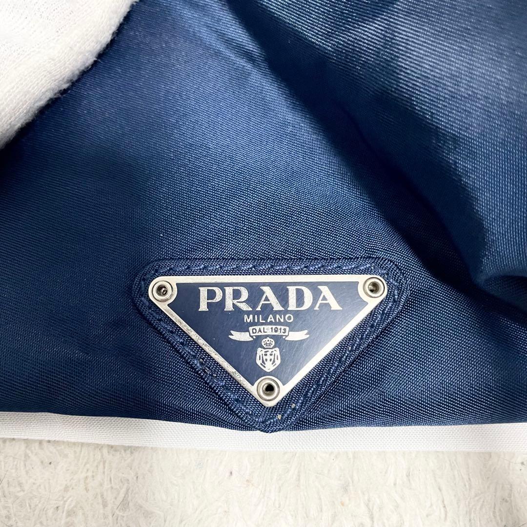 プラダ 三角ロゴ 金具 2way レザー ナイロン ボストンバッグ 斜め掛け 紺