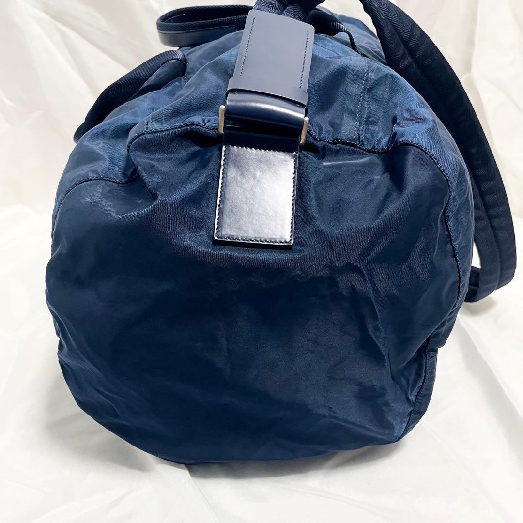 プラダ 三角ロゴ 金具 2way レザー ナイロン ボストンバッグ 斜め掛け 紺