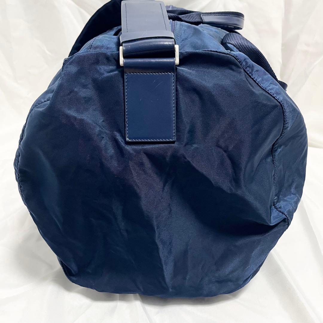 プラダ 三角ロゴ 金具 2way レザー ナイロン ボストンバッグ 斜め掛け 紺
