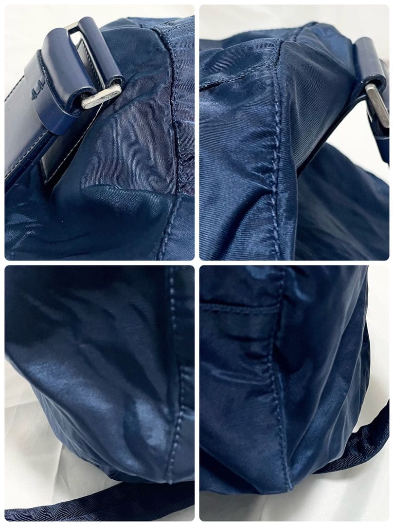 プラダ 三角ロゴ 金具 2way レザー ナイロン ボストンバッグ 斜め掛け 紺