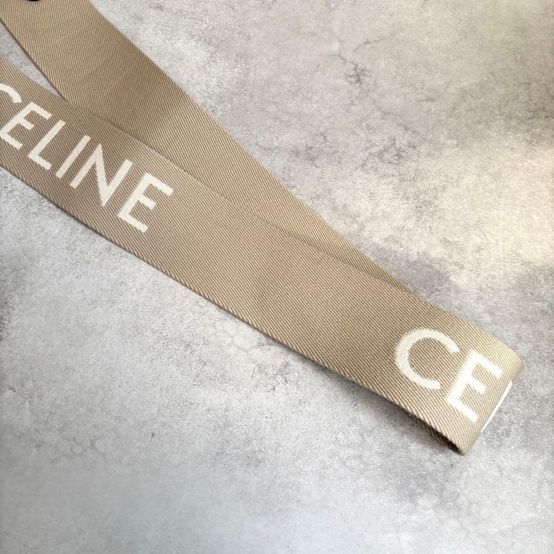 未使用級 CELINE ロゴ ジャカード ロングストラップ ベージュ キャンバス