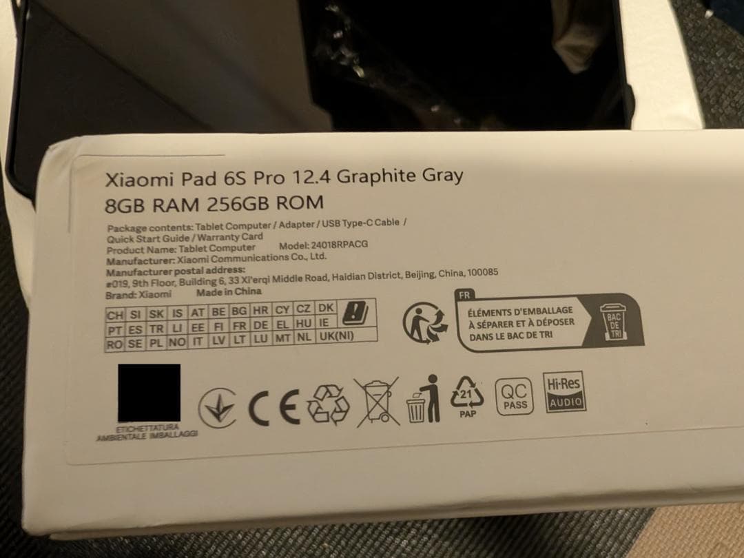 Androidタブレット本体 Xiaomi Pad 6S Pro 12.4 8+256GB 144Hz