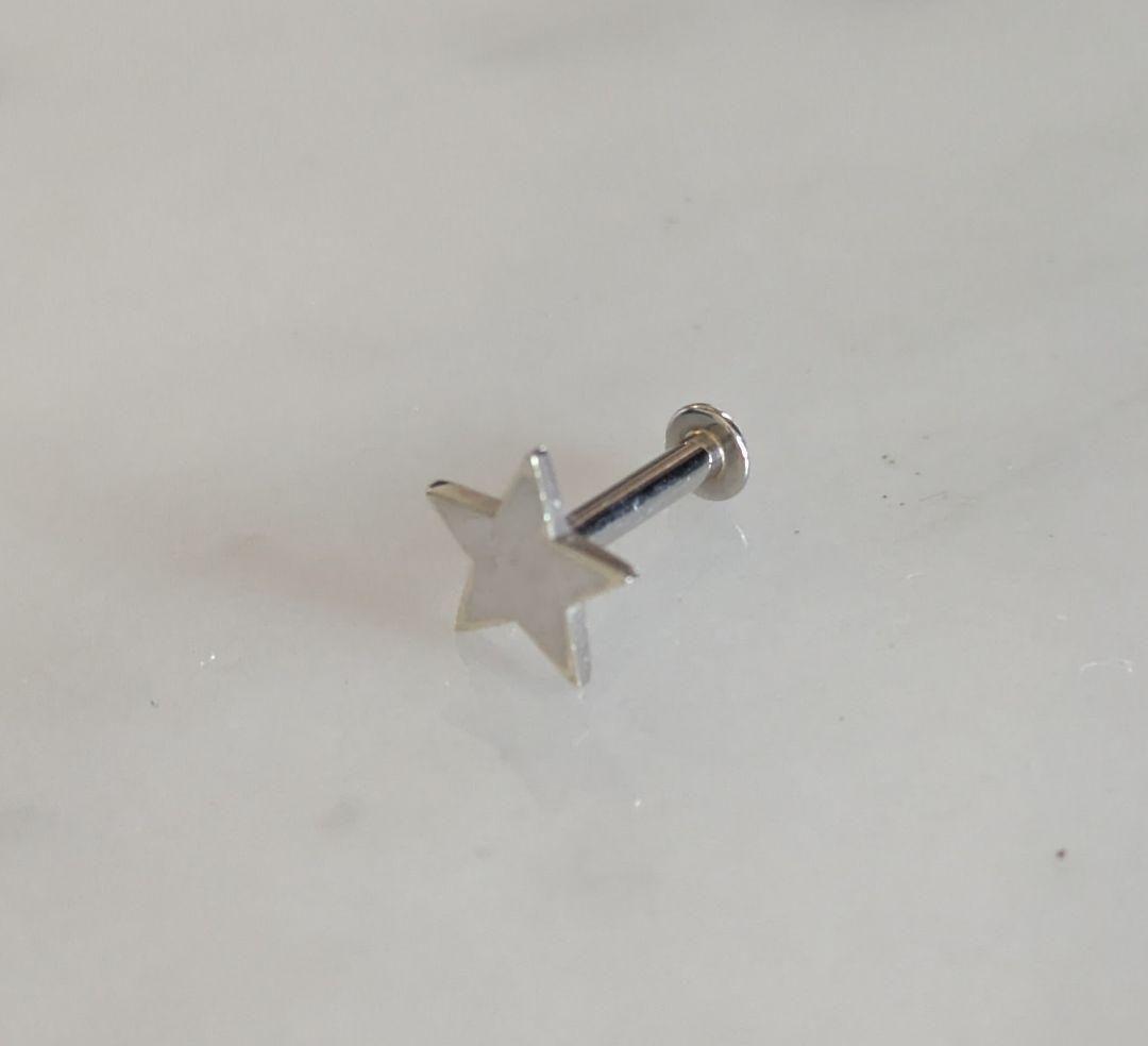 K10ホワイトゴールド×プラチナ850 星ピアス(片耳用) ネジ式 耳 ボディ