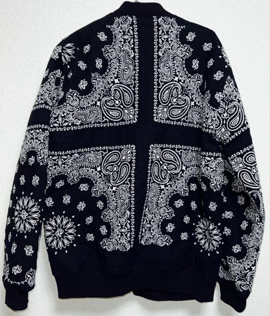 ペイズリー柄　ジャケット オーバーサイズブルゾン 黒×白 XXL BLK