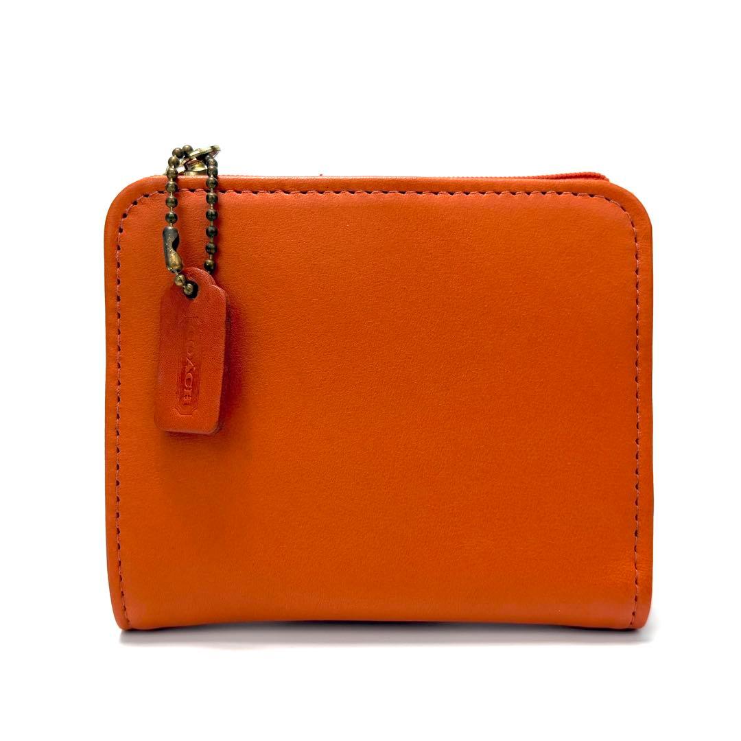 極希少　COACH　コーチ　２つ折り財布　コンパクト　グラブタンレザー　オレンジ