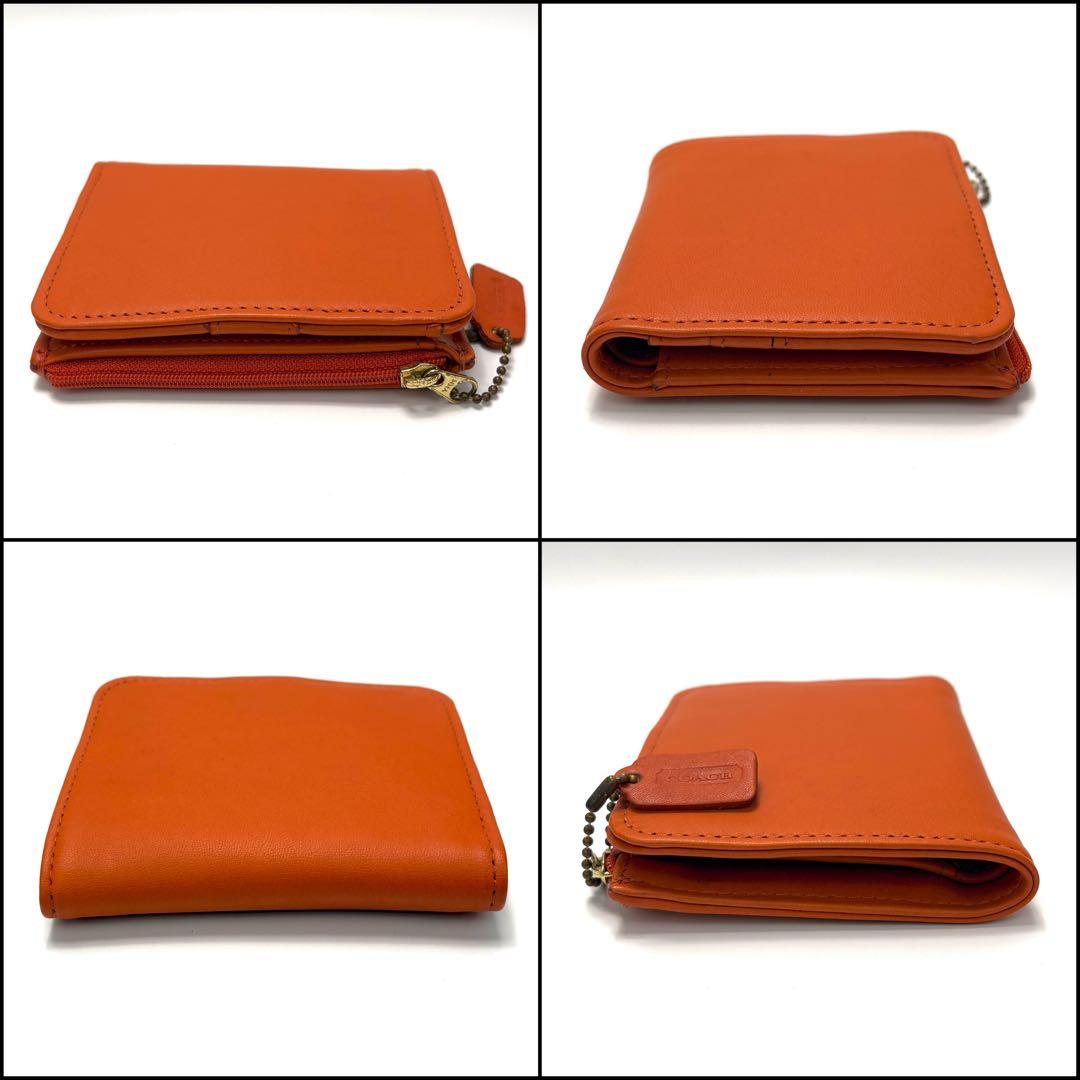 極希少　COACH　コーチ　２つ折り財布　コンパクト　グラブタンレザー　オレンジ