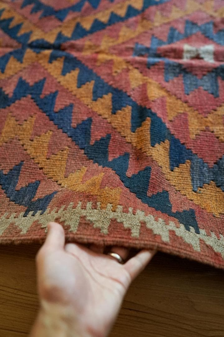 165×94cm アフガンオールド手織りキリム トライバルラグ　ヴィンテージラグ