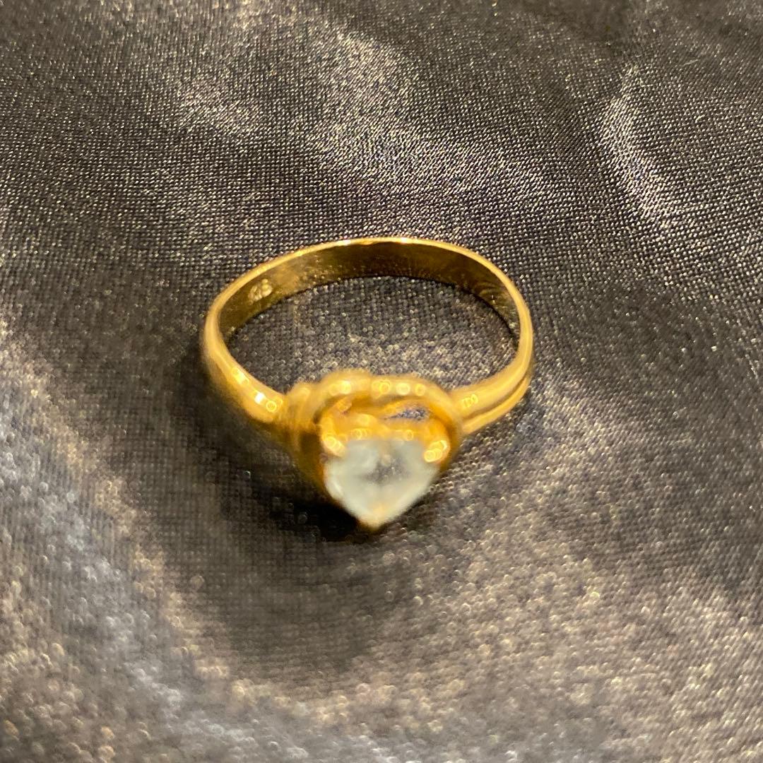 K18 アクアマリン リングハートモチーフ