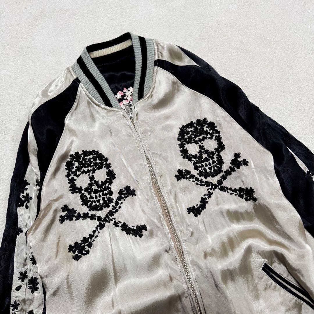 美品 花旅楽団 スカジャン ドクロ スカル 桜 リバーシブル ブラック M