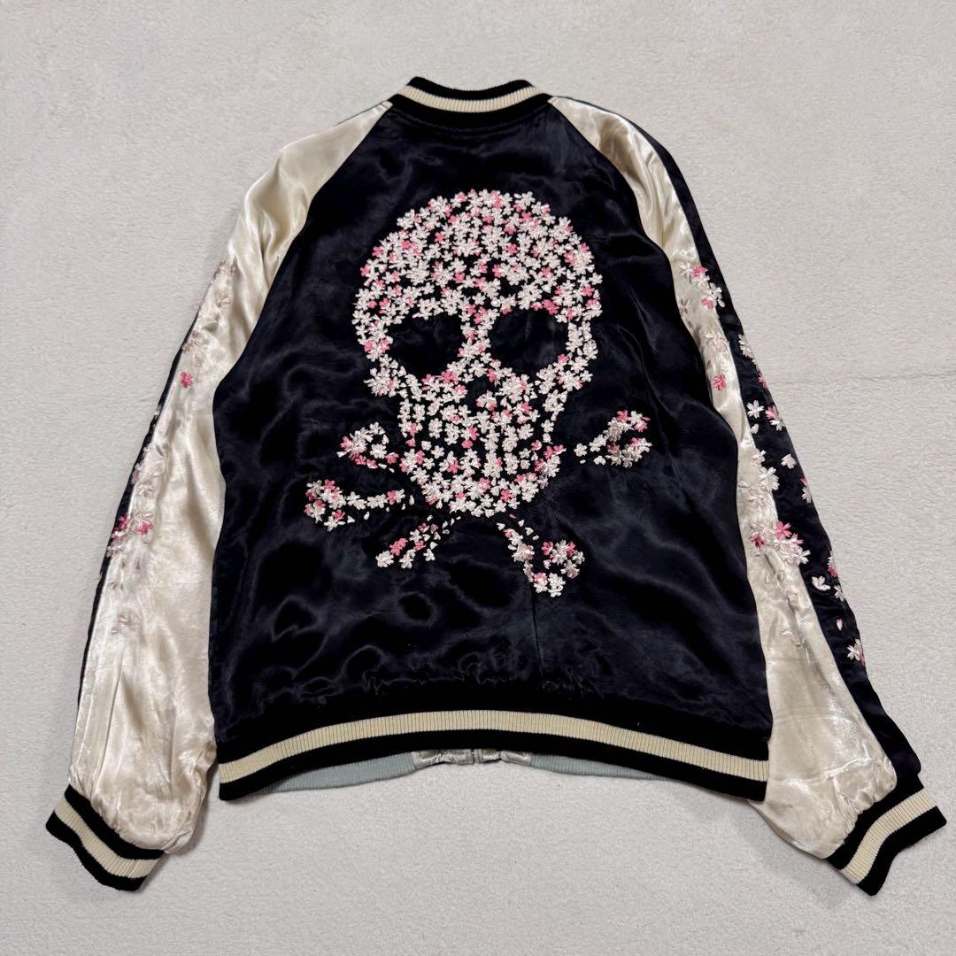 美品 花旅楽団 スカジャン ドクロ スカル 桜 リバーシブル ブラック M