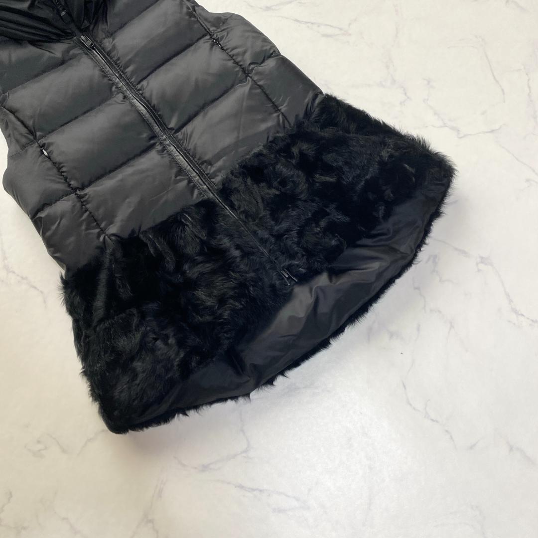 ダイアグラム ラムファーダウンベスト 切替 レザー ブラック 36 フード