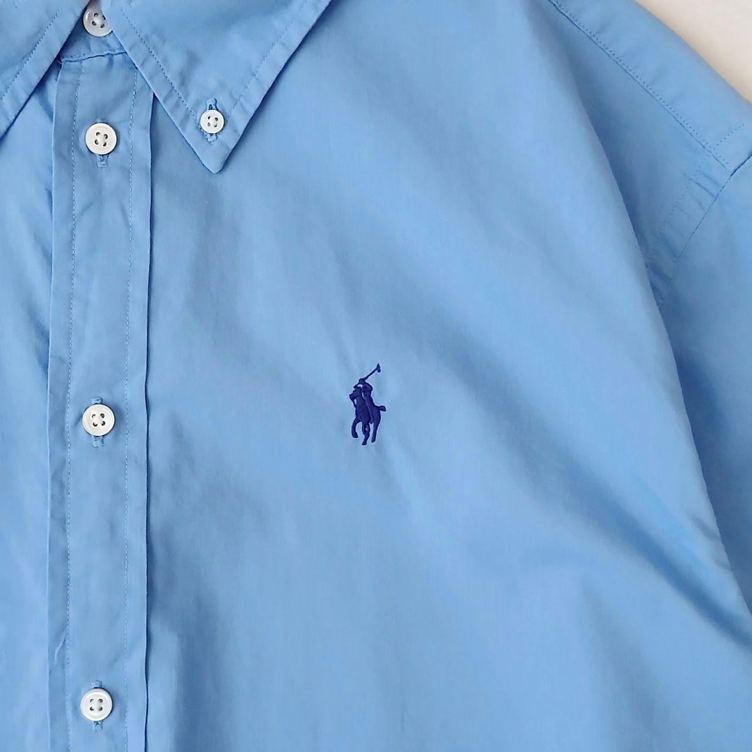 美品 ポロ ラルフローレン 現行 コットン 柔らか ボタンダウンシャツ ブルー