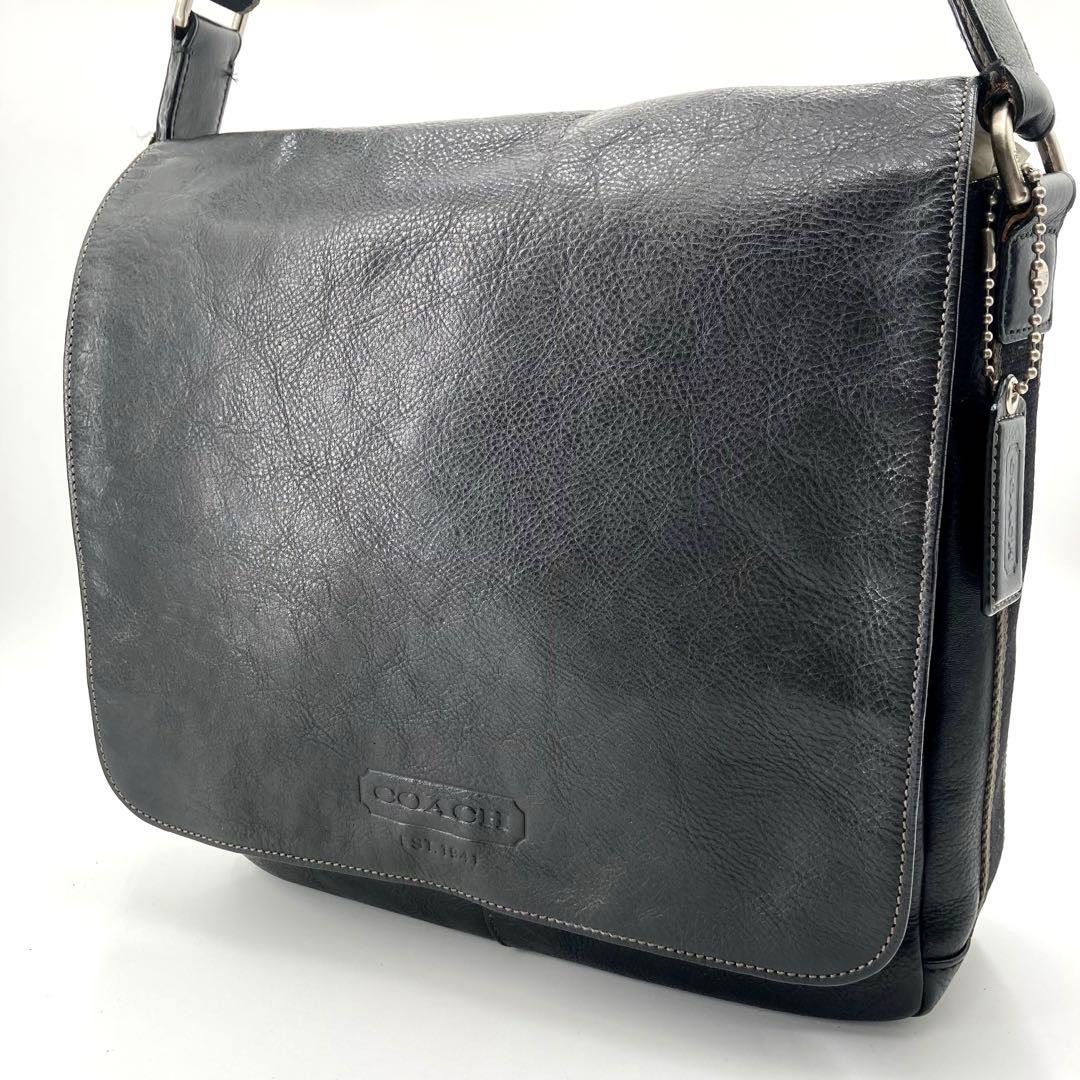 美品✨COACH コーチ メッセンジャーバッグ ヘリテージ レザー フラップ 黒