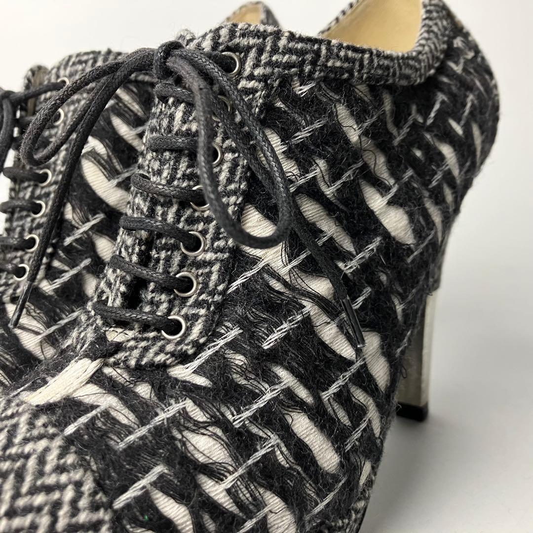 モっちゃんCHANEL ツイード　ココマーク　ブーティヘリンボーン23.5