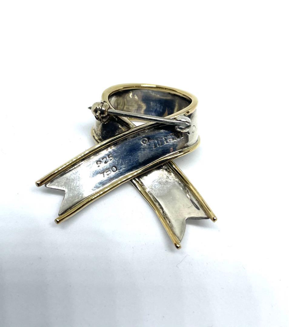 ティファニー　リボンブローチ　SV925 K18 750YG シルバー　ゴールド