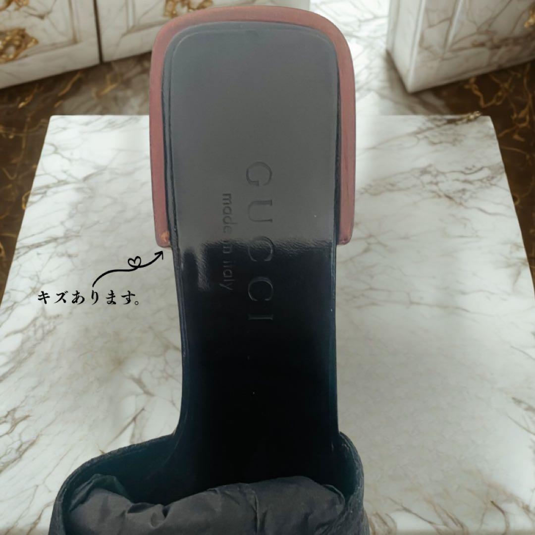 GUCCI サンダルGGキャンパス　ウッドリボンヒール　ブラック