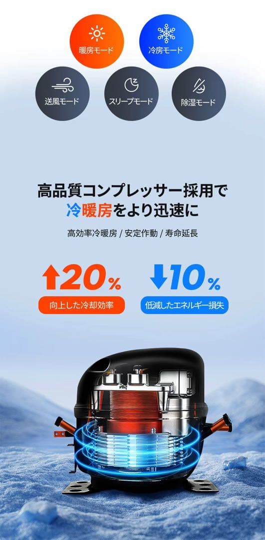 小型エアコン 高効率 操作簡単 リモコン付き タイマー設定可能