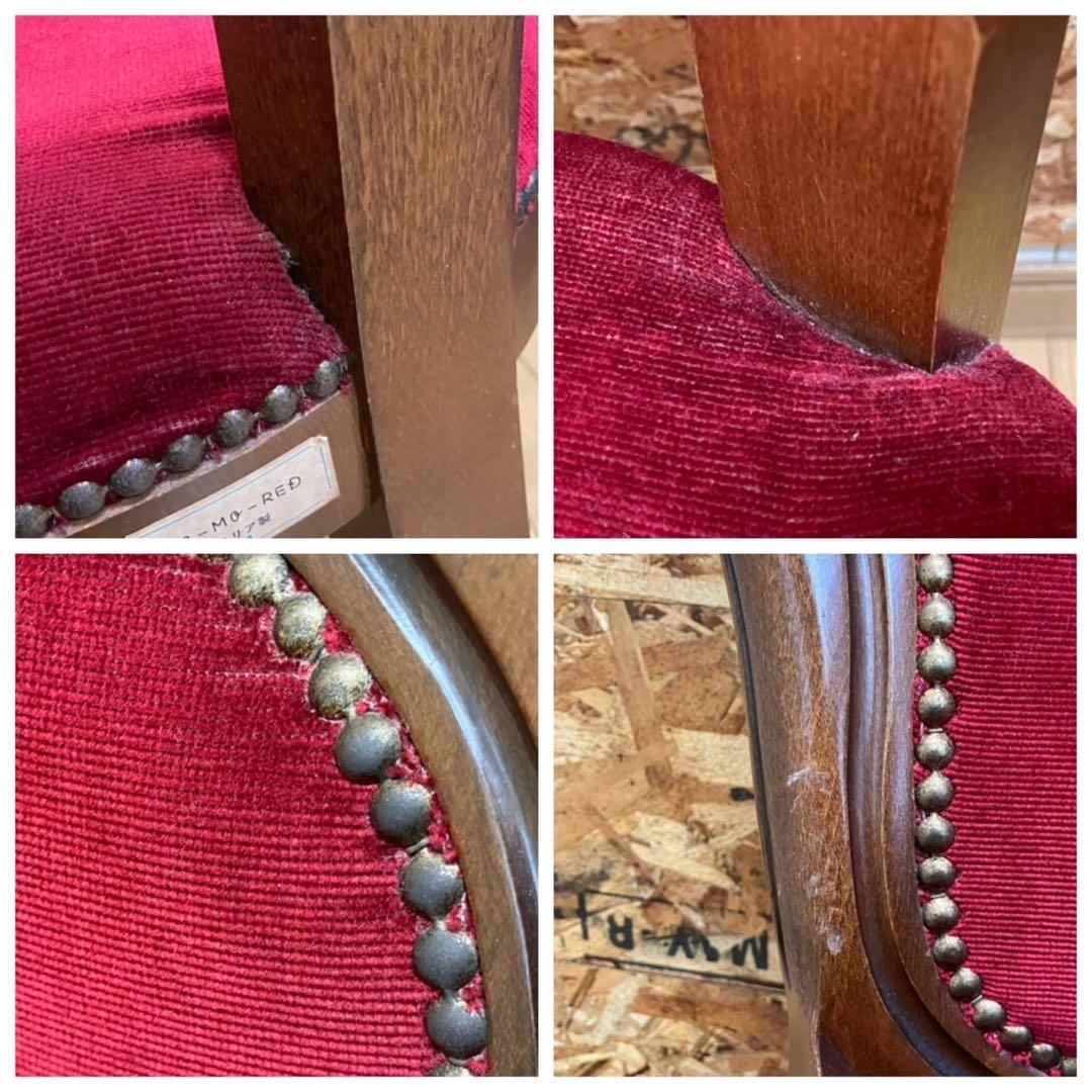 イタリア製 ロココ調 木製椅子 ベロア調 赤 猫脚 猫足 アンティーク チェア