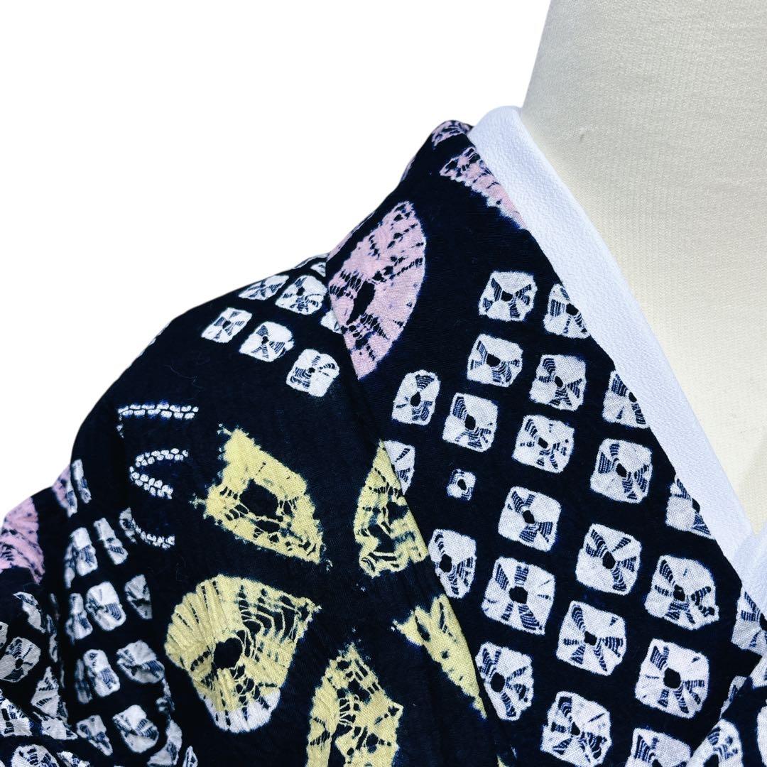 A94有松鳴海絞り 高級浴衣 花 綿　美品　トールサイズ　身丈162cm