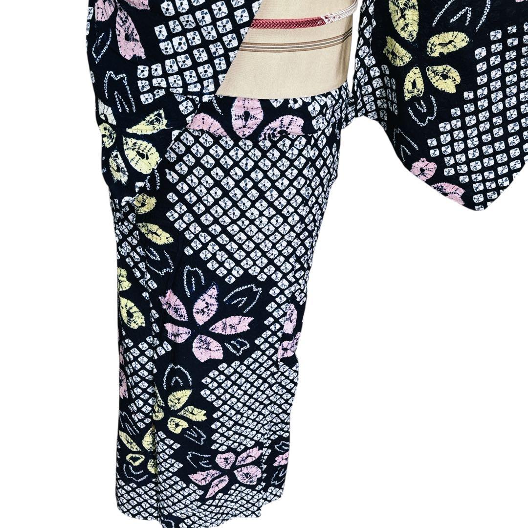 A94有松鳴海絞り 高級浴衣 花 綿　美品　トールサイズ　身丈162cm