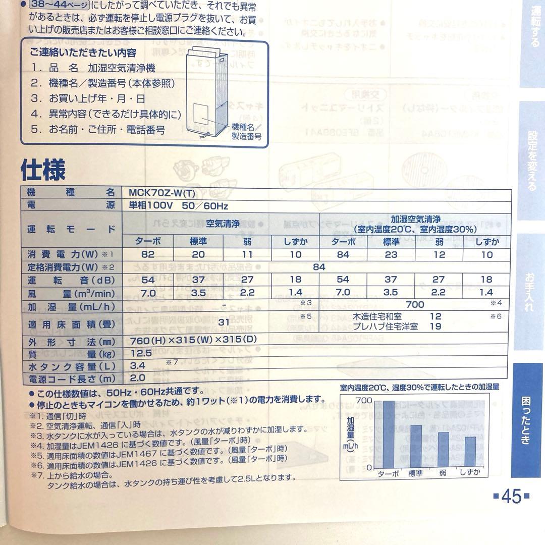 A19-44 DAIKIN　加湿ストリーマ空気清浄機　MCK70Z-W