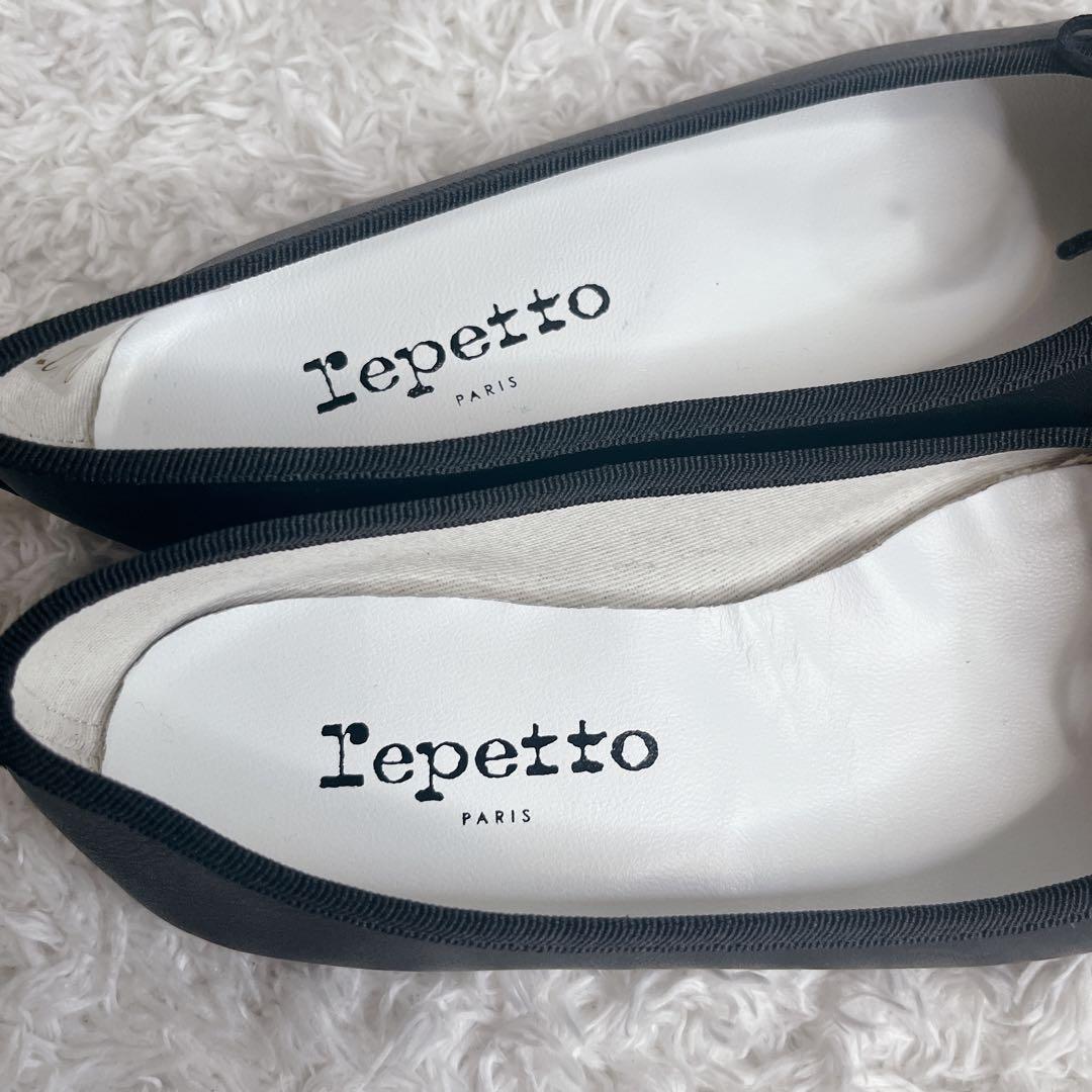 未使用級 レペット レザー ブラック バレエシューズ フラットパンプス 35