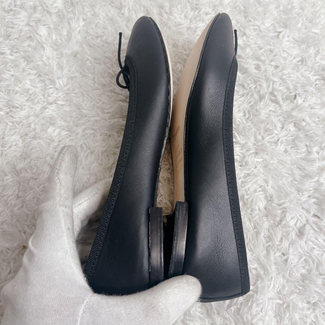 未使用級 レペット レザー ブラック バレエシューズ フラットパンプス 35