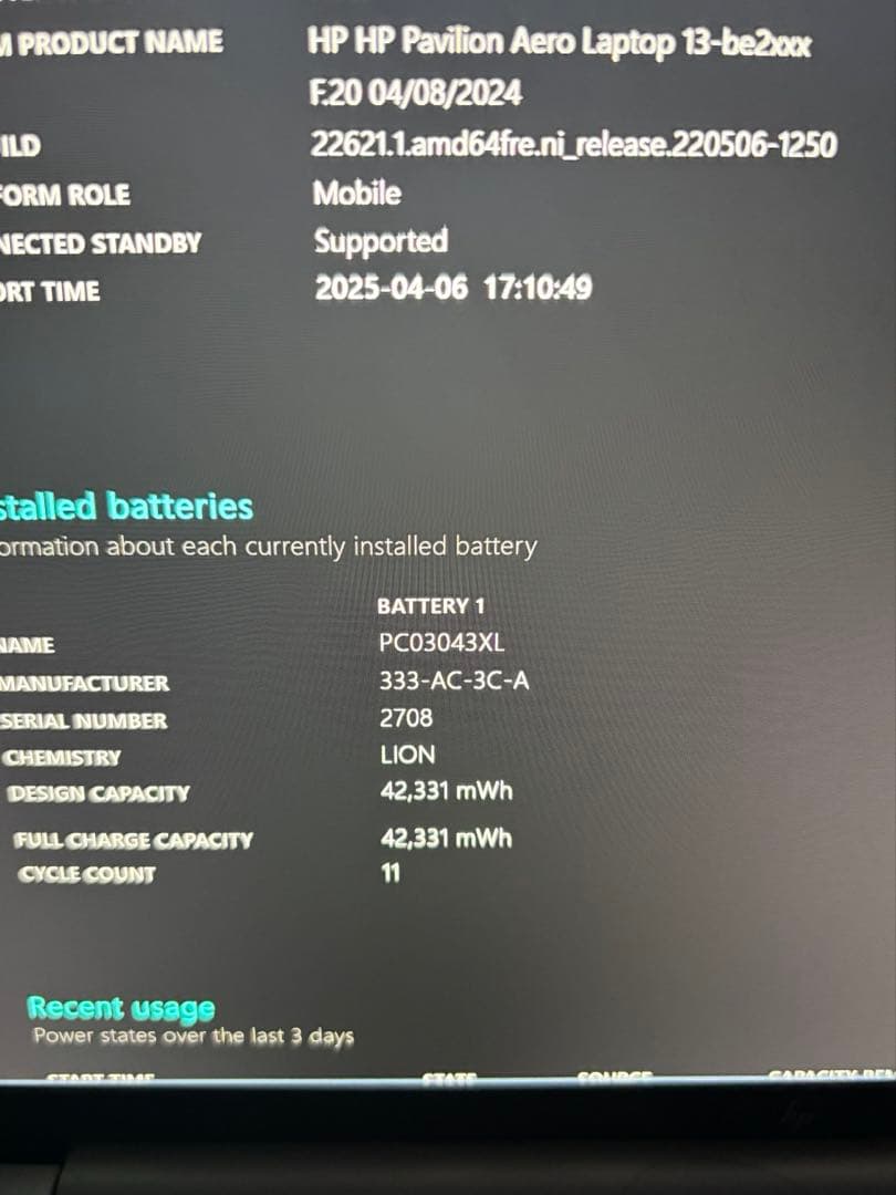 ノートパソコン　HP Pavilion Aero 13-be