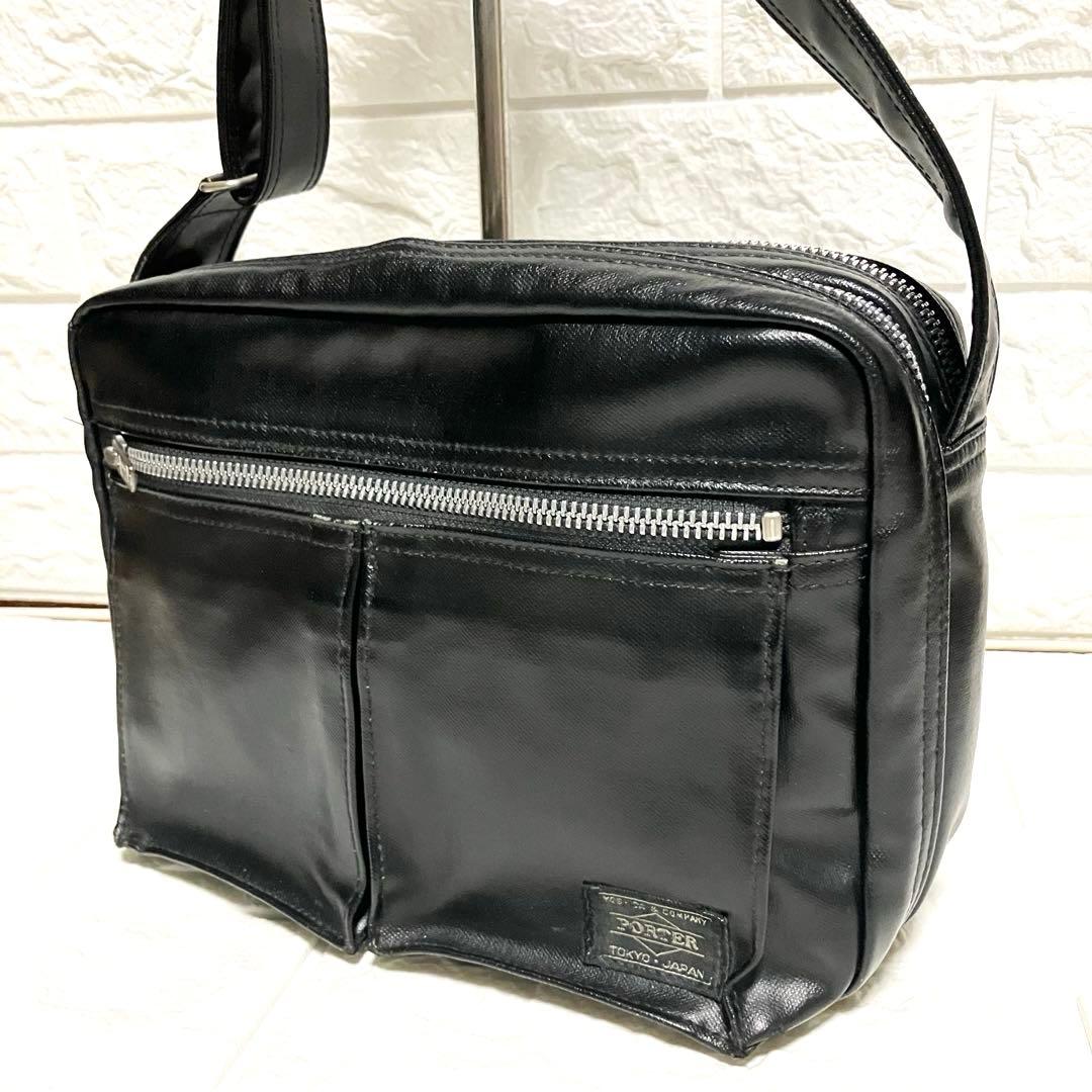 美品 PORTER ポーター ブラック レザー ショルダーバッグ 2層