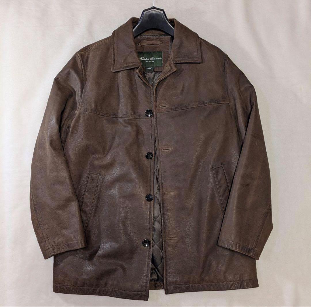【美品】　エディー・バウアー　レザー カーコート　茶色　Lサイズ