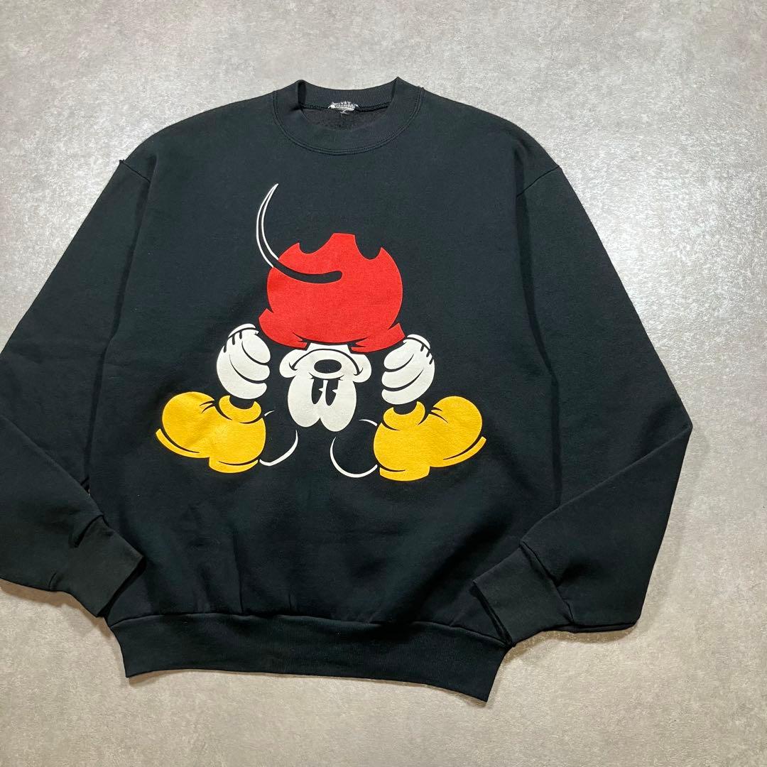 90s USA製 ディズニー スウェット 逆さミッキー 黒 ヴィンテージ