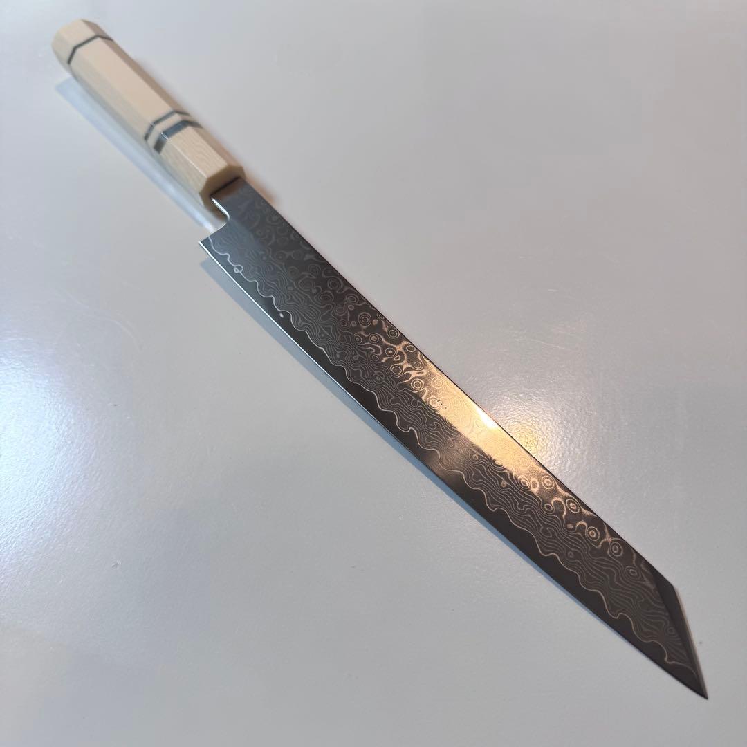240mm 切付柳刃包丁 ダマスカス　人工象牙八角柄 和包丁
