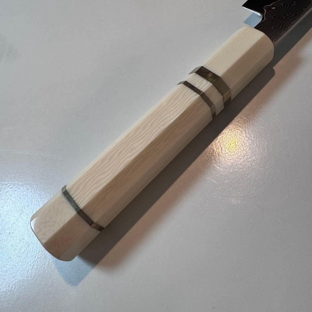 240mm 切付柳刃包丁 ダマスカス　人工象牙八角柄 和包丁