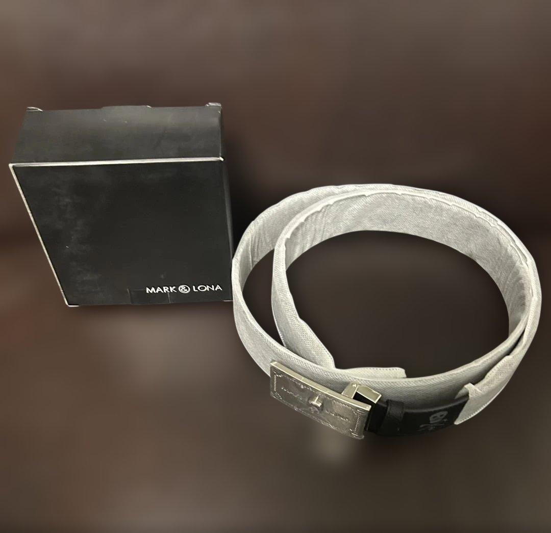 【未使用】MARK & LONA　スカルベルト　ロゴ総柄　ブラック