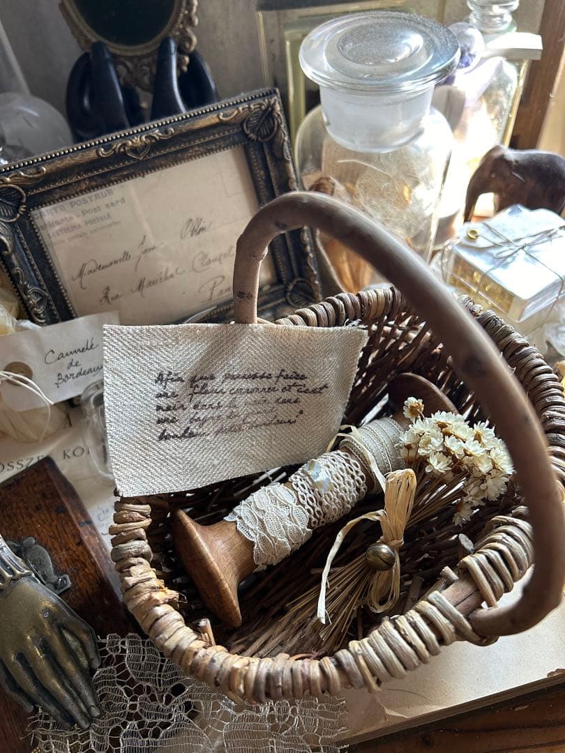 アンティーク ベルギーレース 3種 糸巻き 小さなブーケ パニエセット