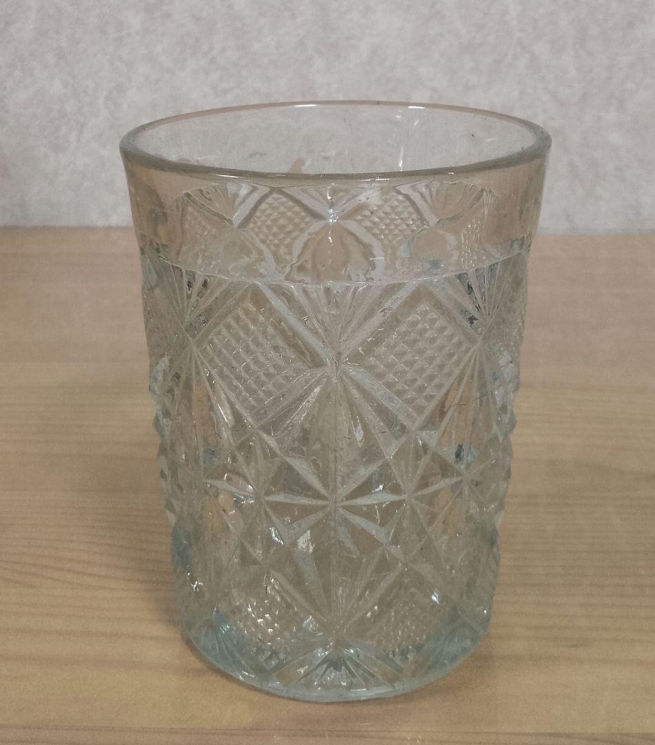 大正〜昭和初期 プレスガラス 幾何学文様 水飲みコップ